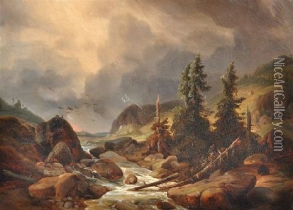 Sturmische Gebirgslandschaft Oil Painting - Ferdinand Zschaeck