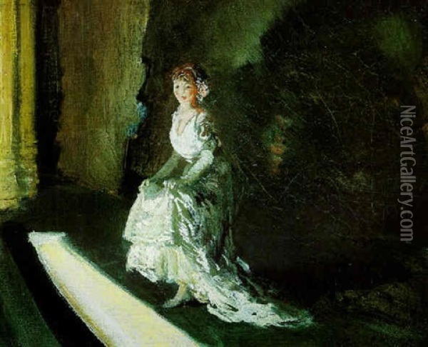 Girl In White On Stage Oil Painting - Everett Shinn