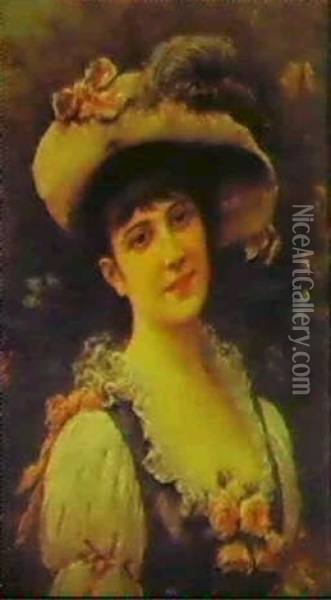 Portraits Of Ladies In Hats Oil Painting - Emile Eisman-Semenowsky
