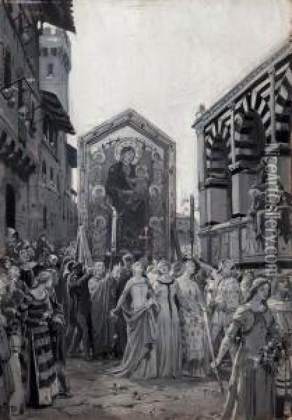 La Madonna Di Cimabue Accompagnata In Processione A Santa Maria Novella Oil Painting - Ludovico Pogliaghi