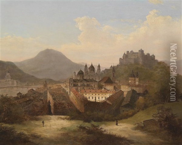 Blick Auf Salzburg Oil Painting - Johann Wilhelm Jankowski
