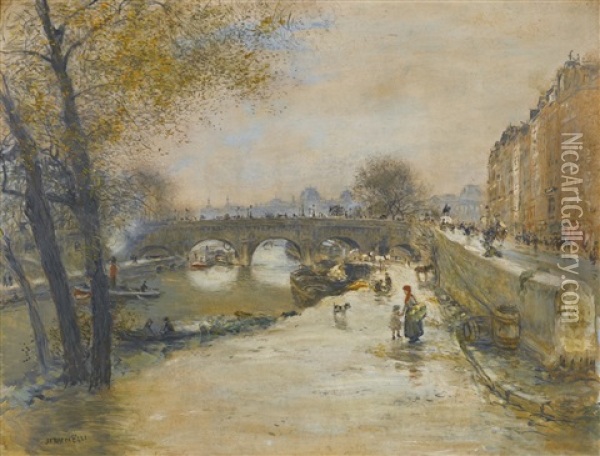 Le Quai Devant Le Pont Neuf Oil Painting - Jean Francois Raffaelli