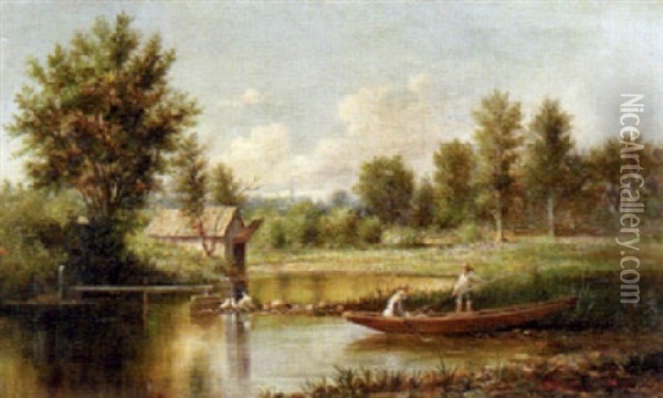 Boating On A Pond Oil Painting - Richard La Barre Goodwin