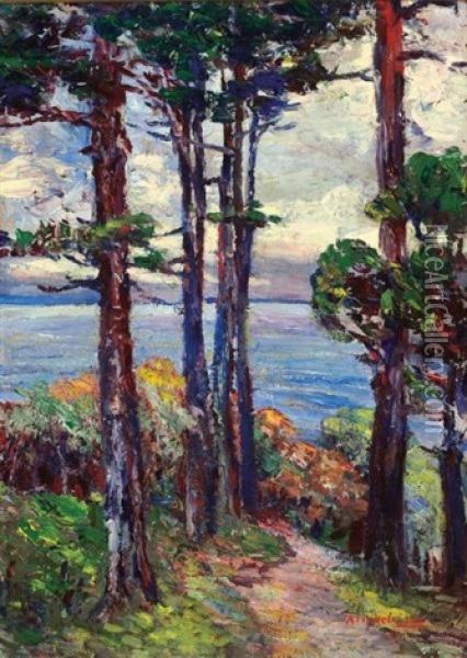 Lake Through The Trees Oil Painting - Augusta Finkelnburg