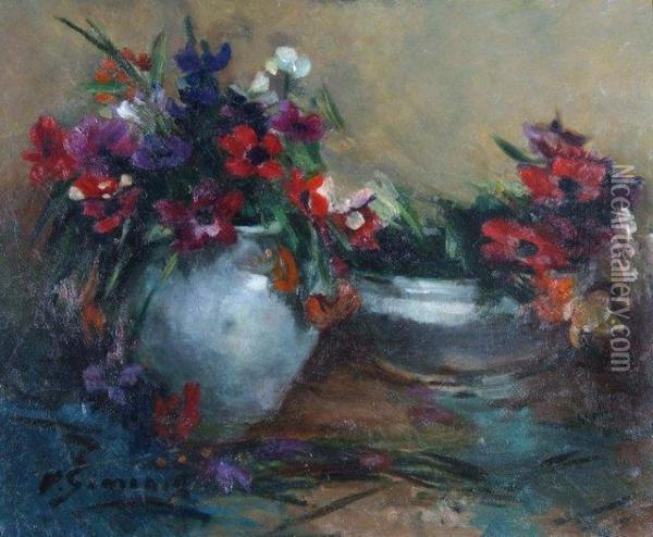 Still Life Of Anemones Oil Painting - Victor Simonin