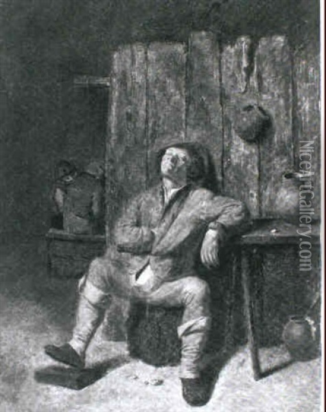 Schlafender Bauer In Einer Taverne Oil Painting - Adriaen Brouwer