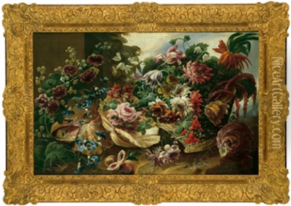 Stillleben Von Blumen Oil Painting - Jean-Baptiste Morel