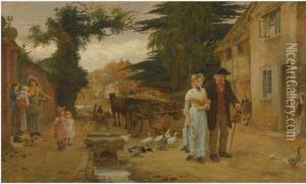 A Stroll Through The Village Oil Painting - Robert W. Wright