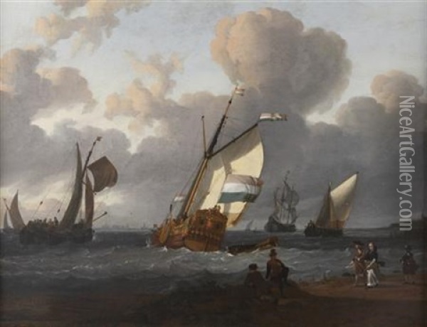 Shipping Off Amsterdam Oil Painting - Ludolf Backhuysen the Elder