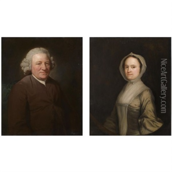 Portrait Of Abraham Rawlinson Of Grassyard Hall, Lancaster (+ Portrait Of His Wife Ellenora Godsalve; Pair) Oil Painting - George Romney