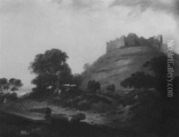 Landscape With A View Of Lincoln Castle With Lucy           Tower From The West Oil Painting - Joseph Farington