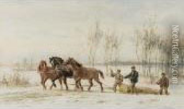 Woodcutters In The Snow Oil Painting - Willem Carel Nakken
