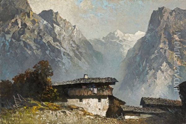 In The Mountainside Oil Painting - Oskar Mulley