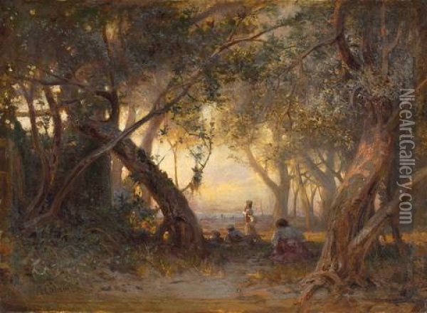 Sous Les Oliviers, Le Soir A San Remo Oil Painting - Jean-Baptiste-Arthur Calame