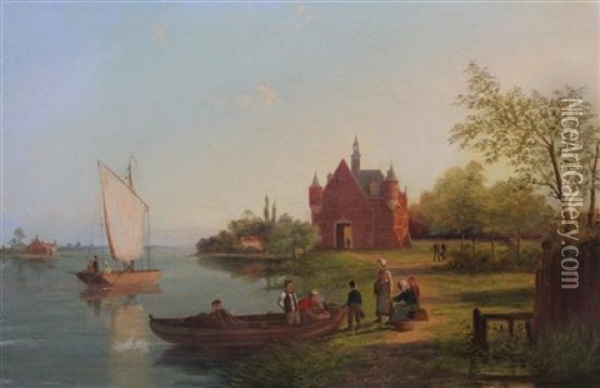 Dutch River Landscape Oil Painting - William Raymond Dommersen