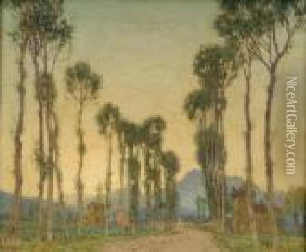 Avenue Of Poplartrees Oil Painting - Freda, Nee Clulow Marston