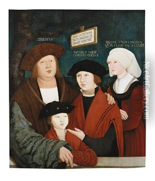 A Portrait Of Johannes Cuspinian With His Second Wife Agnes And His Sons From His First Marriage, Sebastian Felix And Nicolaus Christostomus Oil Painting - Bernhard Strigel