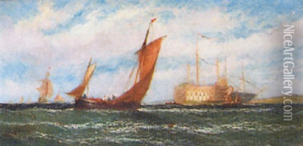 Shipping In A Swell Oil Painting - William Callcott Knell