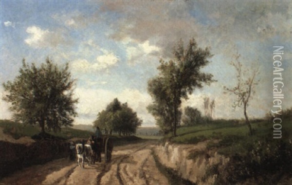 Charette Sur Une Route De Campagne Oil Painting - Camille Pissarro
