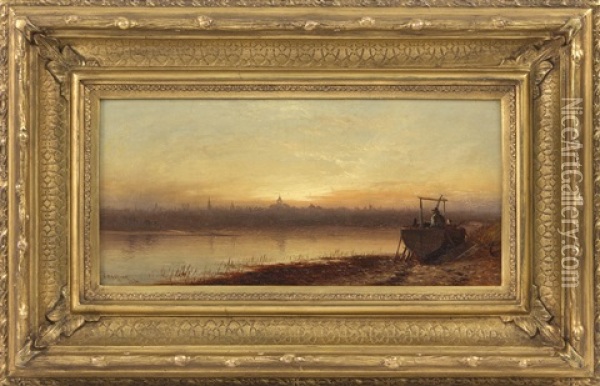 Sunset, New Bedford Harbor Oil Painting - Charles Henry Gifford