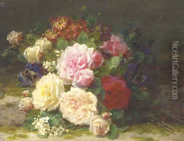 Still Life of Roses Oil Painting - Jean-Baptiste Robie