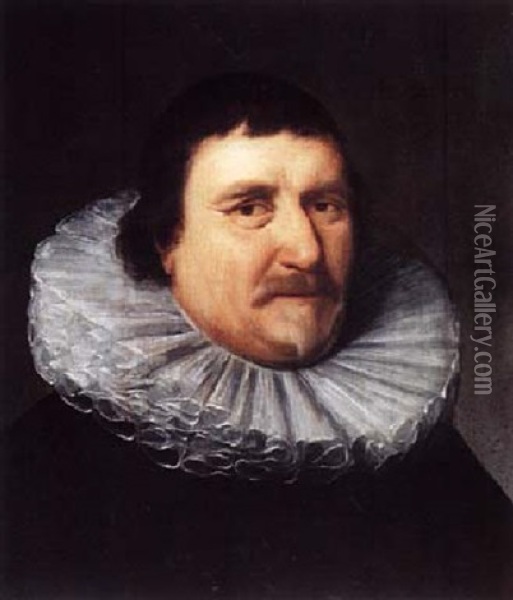 Portrait Of A Man Wearing Black Costume With A White Lace Collar Oil Painting - Jacob Willemsz Delff the Younger