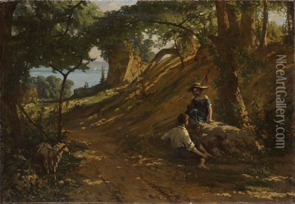 Scene Bucolique Au Denantou (commune D'ouchy) Oil Painting - Francois-Louis-David Bocion