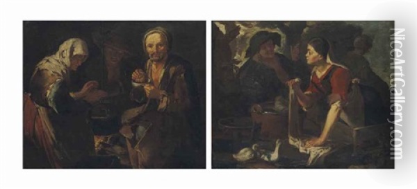 Le Repas Des Paysans, Et La Lavandiere Oil Painting - Giacomo Francesco Cipper