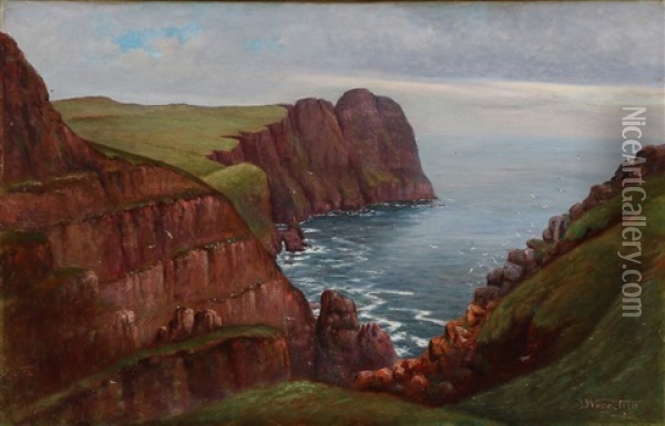 Coastal View From Beinisvord, Sudero, Faroe Islands Oil Painting - Joen Waagstein