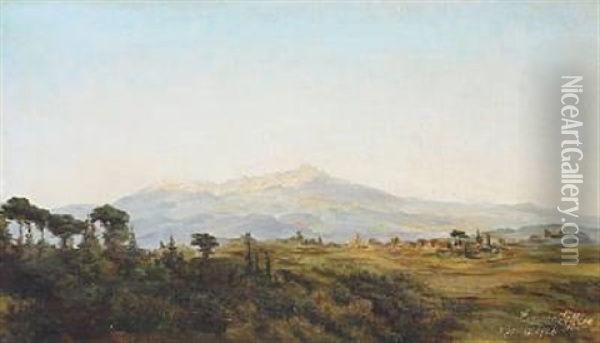 Scenery From The Roman Campagna Oil Painting - Emma Auguste Loffler