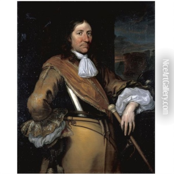 Portrait Of A Soldier, Half-length, Wearing A Buff Surcoat And Breastplate And Holding A Baton Oil Painting - Juriaen Jacobsz