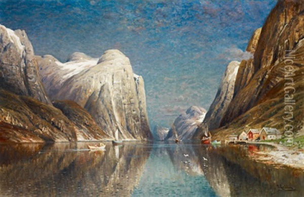 Fjord En Norvege Oil Painting - Adolf Kaufmann