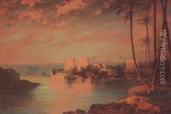 L'ile De Philae, Soleil Couchant Oil Painting - Anna Susannah Fries