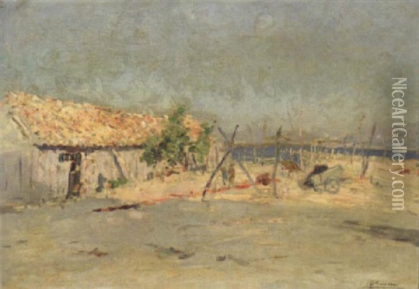 Maison Pres De La Plage En Camargue Oil Painting - Julien Gustave Gagliardini