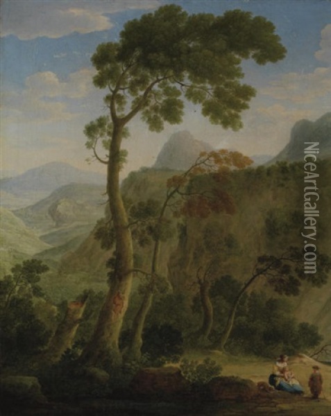 A Mountainous Landscape With A Mother And Her Children Resting Oil Painting - Hendrick Frans van Lint