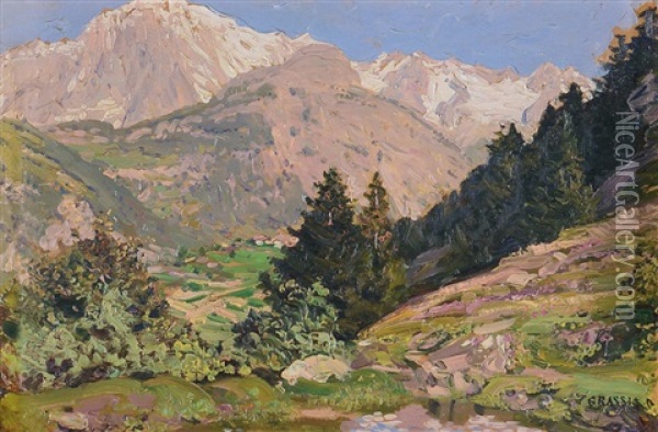 Courmayeur Sopra Verrand Oil Painting - Giuseppe Grassis