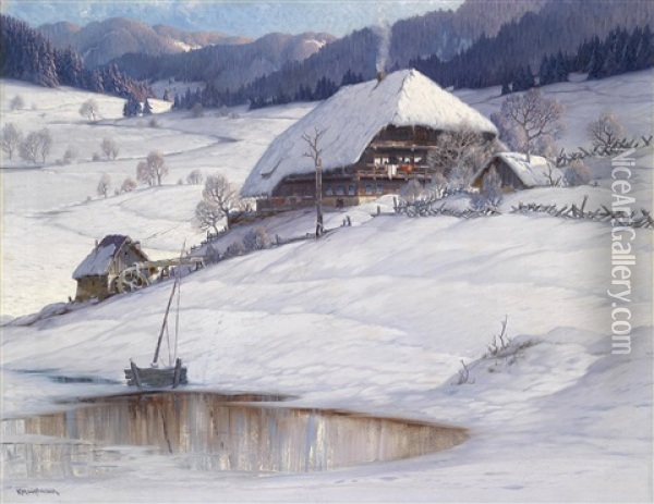 Winterlandschaft Im Gunterstal, Zwischen Freiberg Und Kirchzarten Oil Painting - Karl Hauptmann