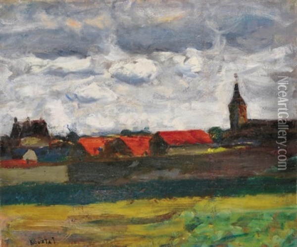 Village With Church Oil Painting - Jozsef Koszta
