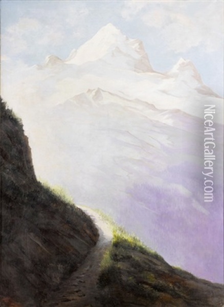 Schneebedecktes Gebirgsmassiv Im Berner Oberland Oil Painting - Hans Bachmann