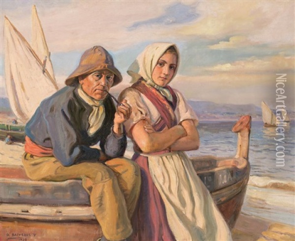 Un Marinero Y Una Joven Oil Painting - Dionisio Baixeras y Verdaguer