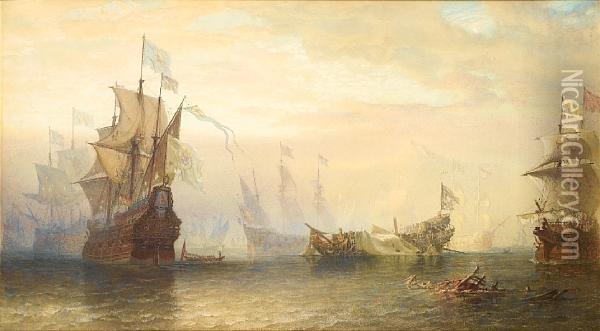 Naval Action In The Long History Of Warfare Between Spain And The Netherlands Oil Painting - Sir Oswald Walter Brierly