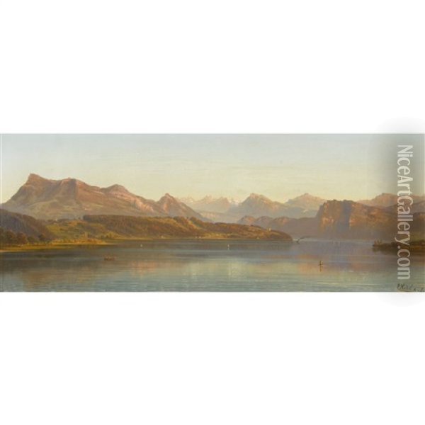 Panorama Du Lac Des Quatre-cantons Oil Painting - Ernst Hodel the Elder