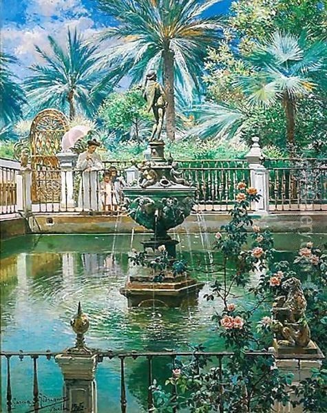 Jardines De Sevilla (Gardens In Seville) Oil Painting - Manuel Garcia y Rodriguez