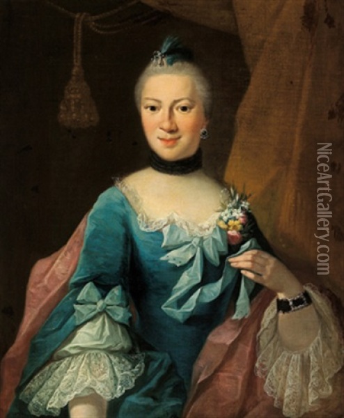 Bildnis Einer Dame In Blauem Kleid Oil Painting - Johan Hoerner