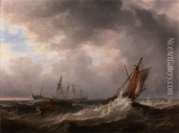 Shipping In A Breeze Oil Painting - John Wilson Carmichael