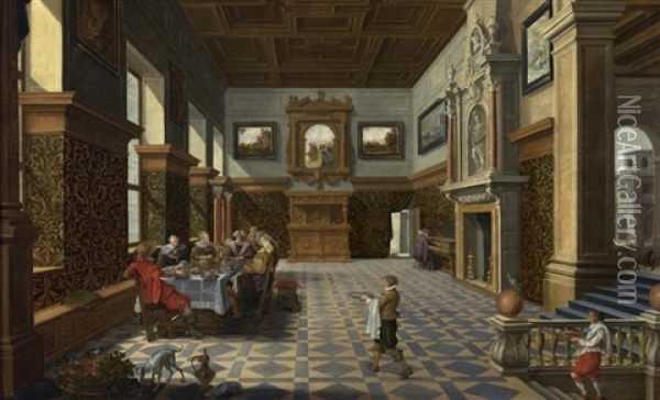 Eine Festliche Gesellschaft Am Tisch In Einem Renaissance-saal Oil Painting - Bartholomeus Van Bassen
