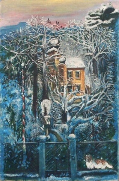 Villa Im Winter (+ Constantin Im Park, C.1935, Verso) Oil Painting - Pol (Paul) Cassel