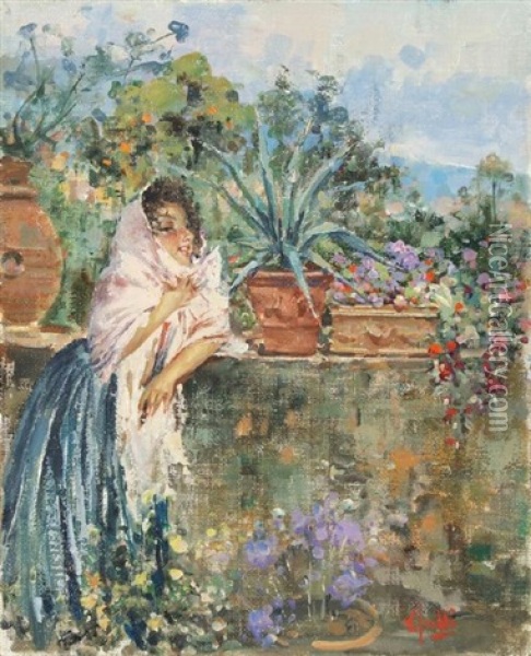 Fanciulla In Giardino Oil Painting - Vincenzo Irolli