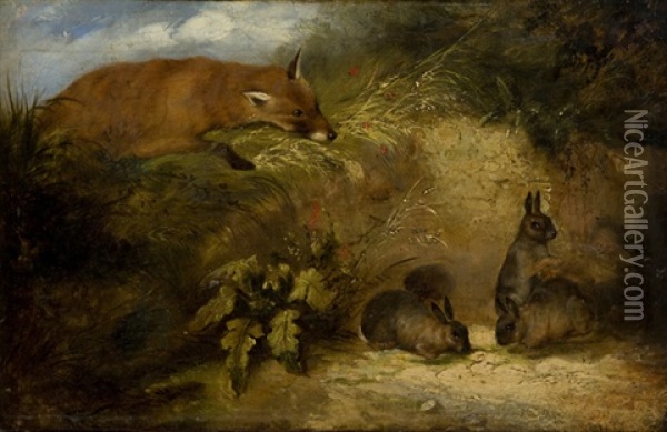 Volpe E Conigli Oil Painting - Sir Edwin Henry Landseer