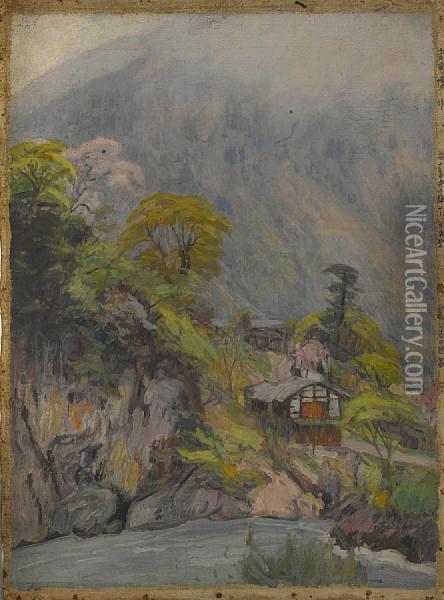 A Mountain Village In Spring Oil Painting - Hiroshi Yoshida